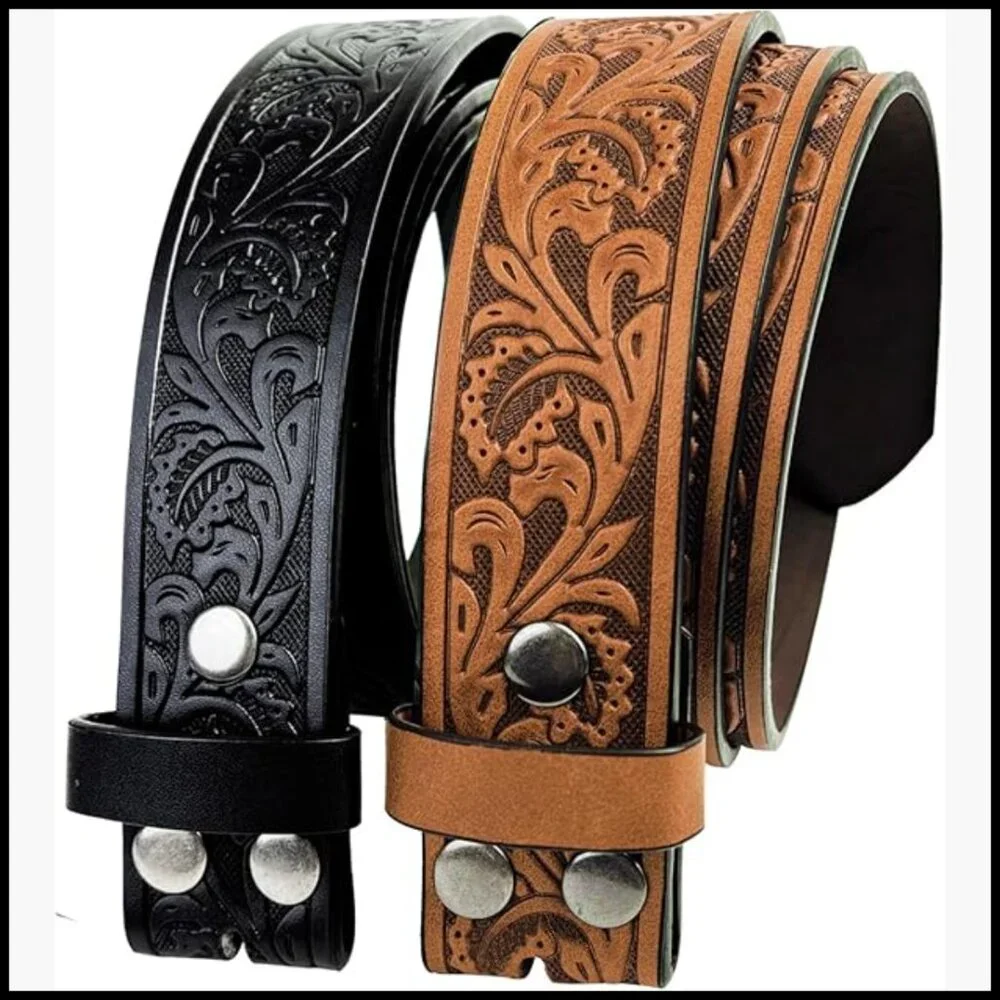 2 Pack Western Belt Straps Without Buckle PU Leather 1.5